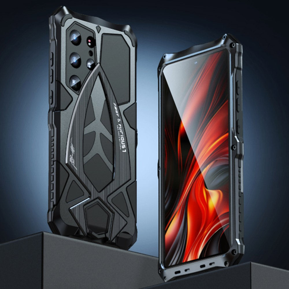 LUPHIE For Samsung Galaxy S25 Ultra Case Sports Car Design Shockproof Metal + TPU Phone Cover with Screen Protector