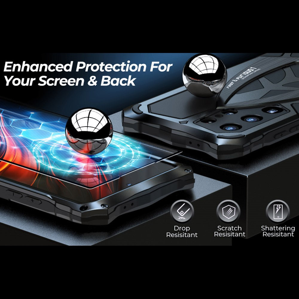 LUPHIE For Samsung Galaxy S25 Ultra Case Sports Car Design Shockproof Metal + TPU Phone Cover with Screen Protector