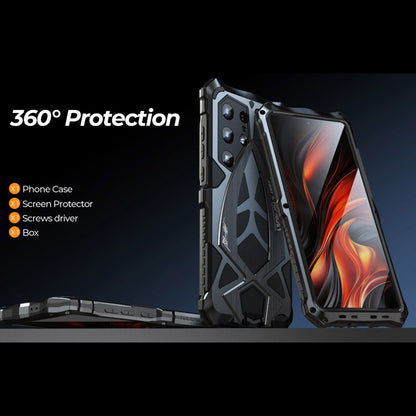 LUPHIE For Samsung Galaxy S25 Ultra Case Sports Car Design Shockproof Metal + TPU Phone Cover with Screen Protector