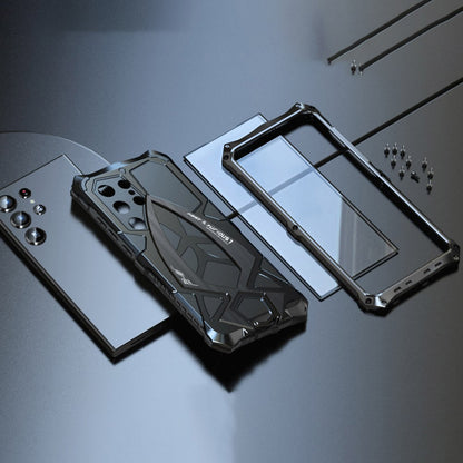 LUPHIE For Samsung Galaxy S25 Ultra Case Sports Car Design Shockproof Metal + TPU Phone Cover with Screen Protector