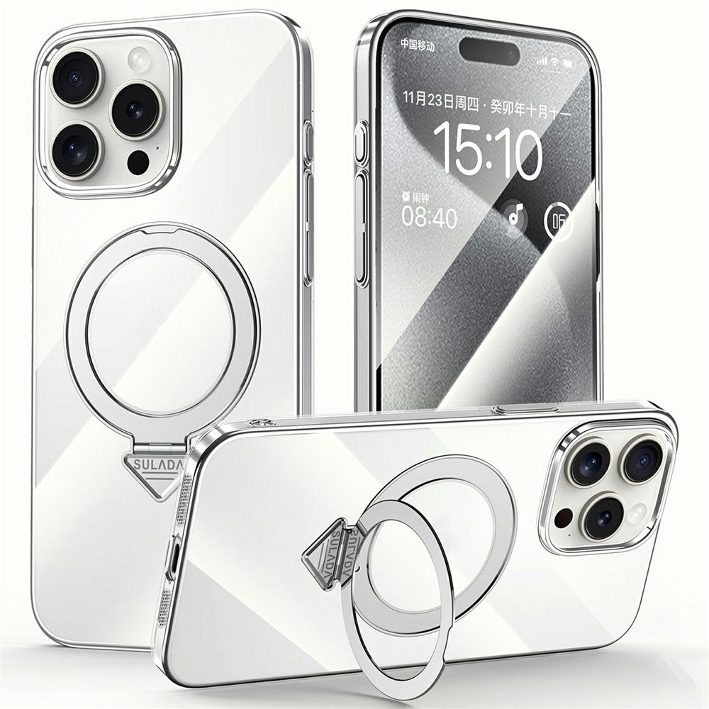 SULADA For iPhone 15 Pro Max Case Compatible with MagSafe Kickstand Clear PC Phone Cover