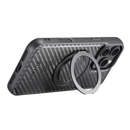 SUTENI G3 For iPhone 16 Pro Max Magnetic Case Rotating Kickstand Carbon Fiber Texture Leather Phone Back Cover