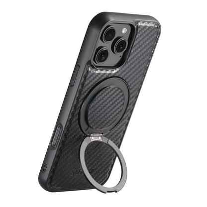 SUTENI G3 For iPhone 16 Pro Max Magnetic Case Rotating Kickstand Carbon Fiber Texture Leather Phone Back Cover