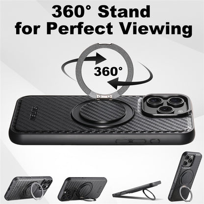SUTENI G3 For iPhone 16 Pro Max Magnetic Case Rotating Kickstand Carbon Fiber Texture Leather Phone Back Cover