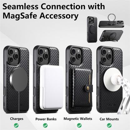 SUTENI G3 For iPhone 16 Pro Max Magnetic Case Rotating Kickstand Carbon Fiber Texture Leather Phone Back Cover