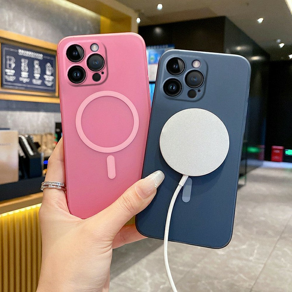 For iPhone 14 Pro Magnetic Case Compatible with MagSafe Frosted PC Phone Cover with Camera Lens Protector