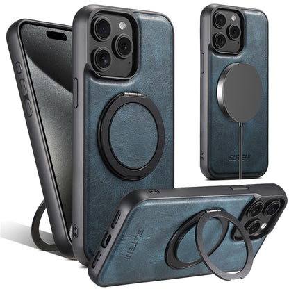 SUTENI G3 For iPhone 14 Pro Case Compatible with MagSafe Waxy Texture Rotating Kickstand Leather Phone Back Cover