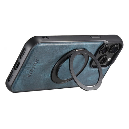 SUTENI G3 For iPhone 14 Pro Case Compatible with MagSafe Waxy Texture Rotating Kickstand Leather Phone Back Cover