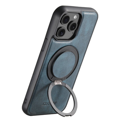 SUTENI G3 For iPhone 14 Pro Case Compatible with MagSafe Waxy Texture Rotating Kickstand Leather Phone Back Cover