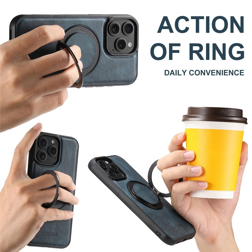 SUTENI G3 For iPhone 14 Pro Case Compatible with MagSafe Waxy Texture Rotating Kickstand Leather Phone Back Cover