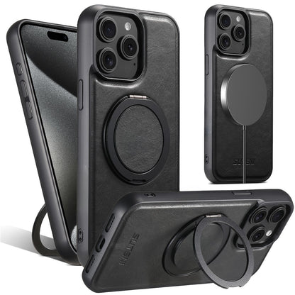 SUTENI G3 For iPhone 14 Pro Case Compatible with MagSafe Waxy Texture Rotating Kickstand Leather Phone Back Cover