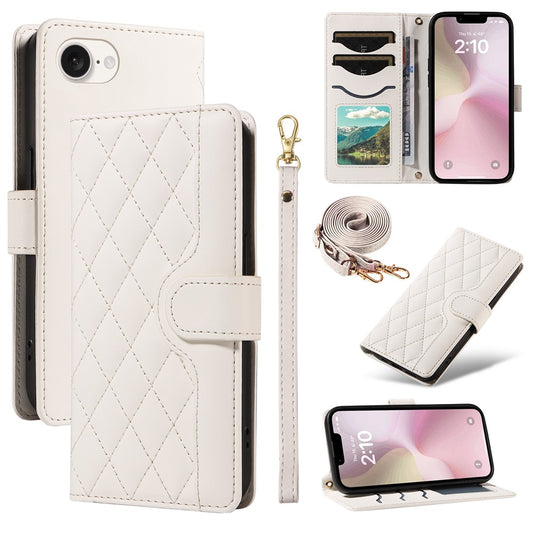 For iPhone 17e / 16e Wallet Case Rhombus Leather Phone Cover