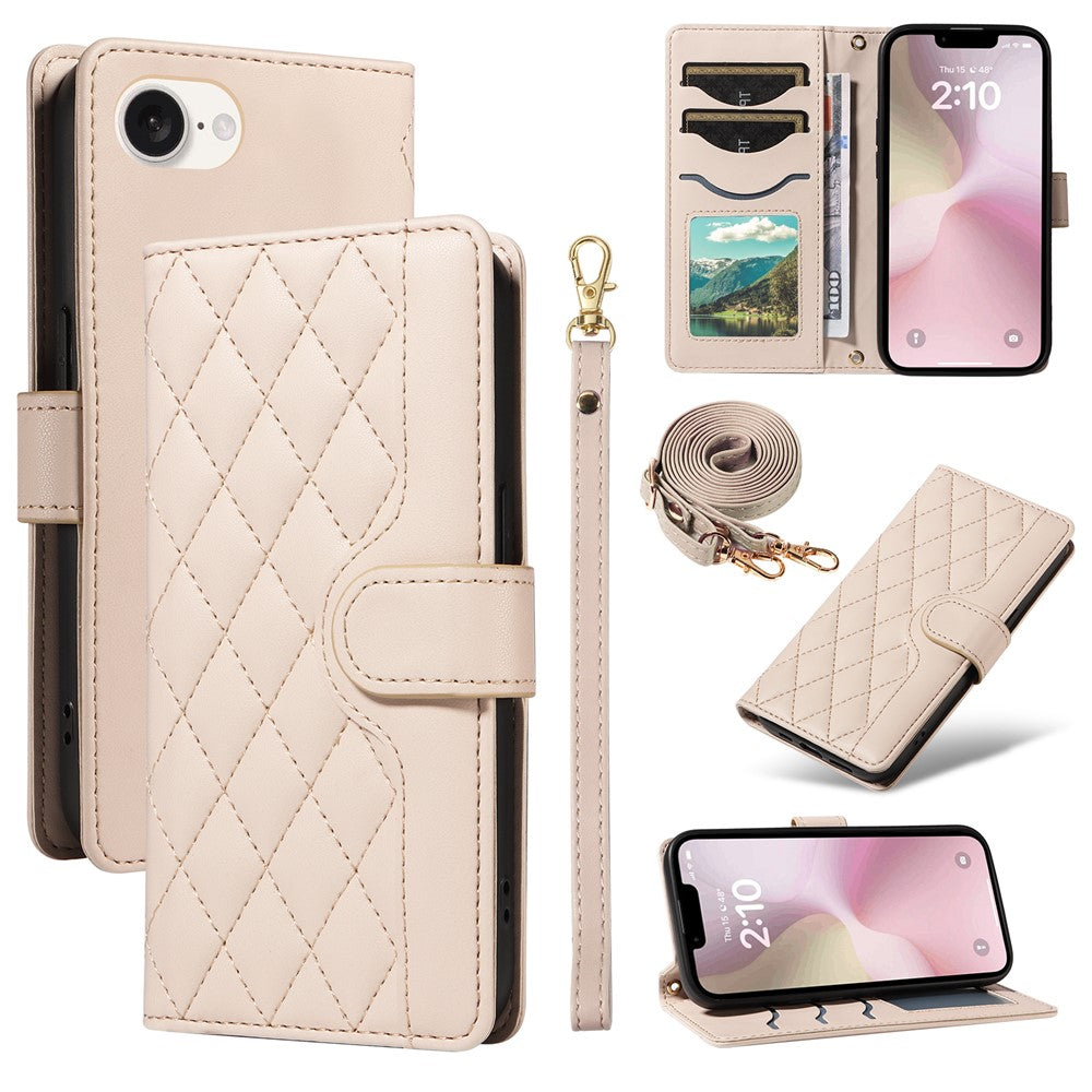 For iPhone 17e / 16e Wallet Case Rhombus Leather Phone Cover