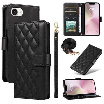For iPhone 17e / 16e Wallet Case Rhombus Leather Phone Cover