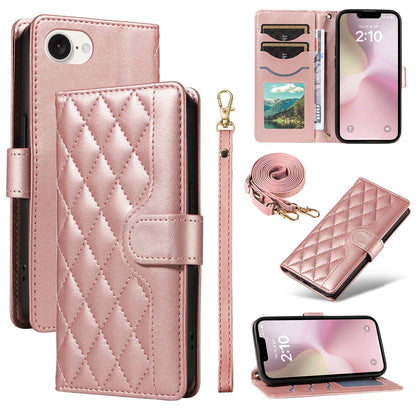 For iPhone 17e / 16e Wallet Case Rhombus Leather Phone Cover