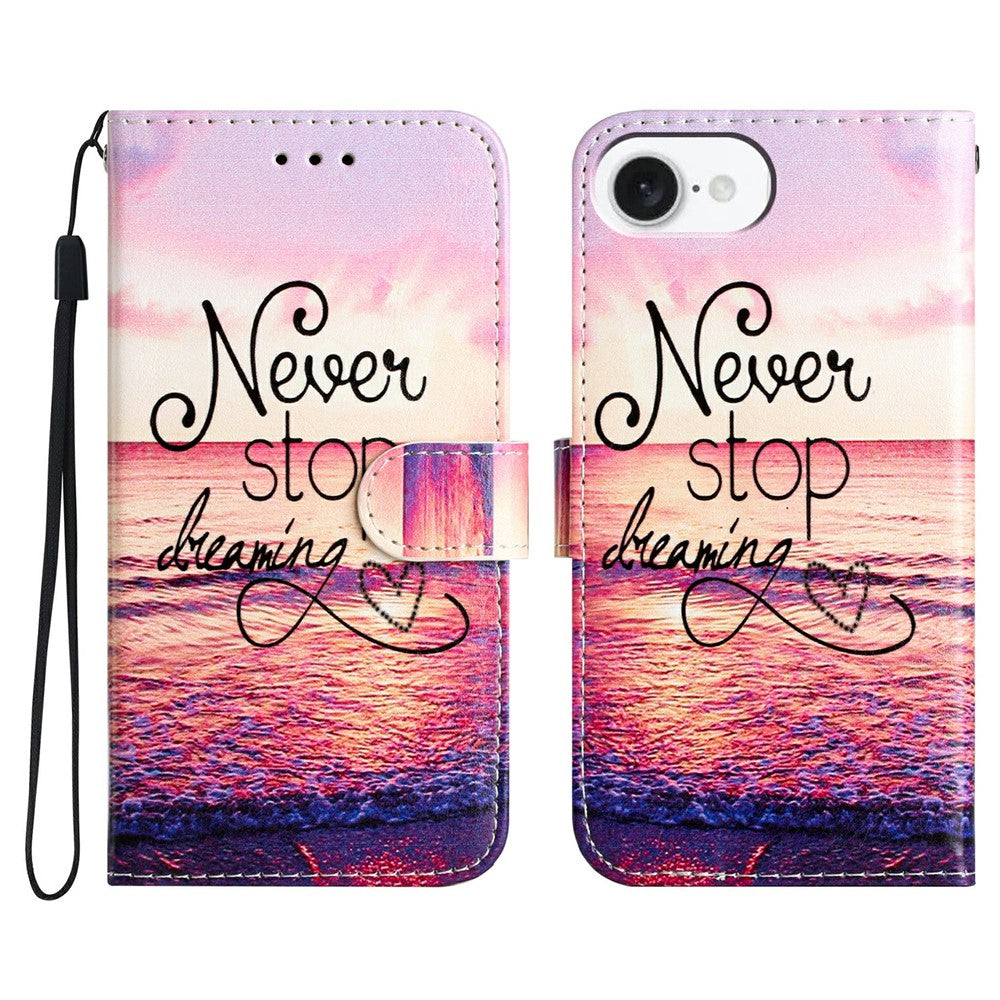 For iPhone 17e / 16e Wallet Case Printed Pattern Design Leather Phone Cover