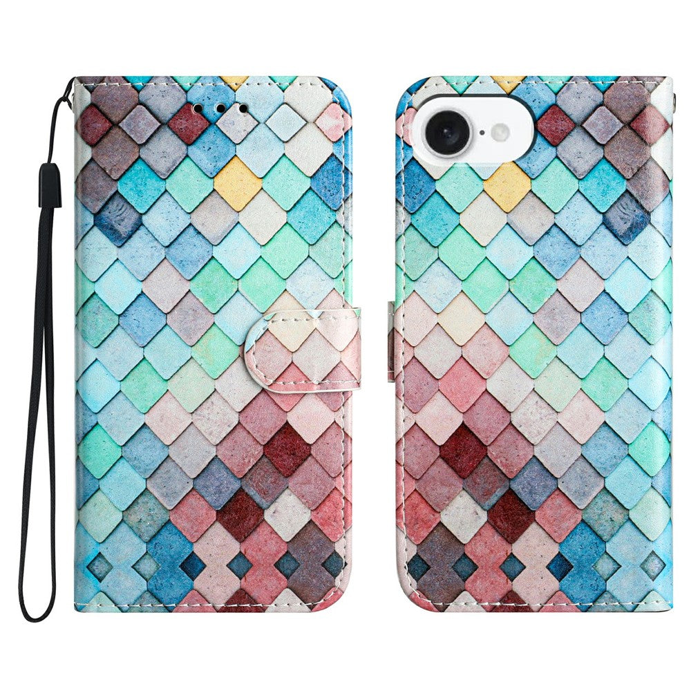 For iPhone 17e / 16e Wallet Case Printed Pattern Design Leather Phone Cover