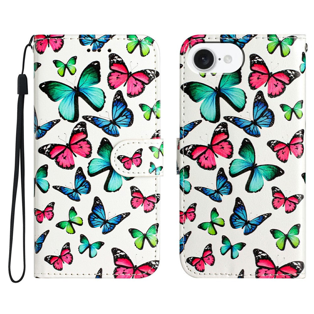 For iPhone 17e / 16e Wallet Case Printed Pattern Design Leather Phone Cover