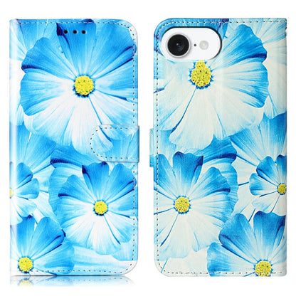 For iPhone 17e / 16e Marble Painted Wallet Stand Case Folio Leather Cover with Flip Design