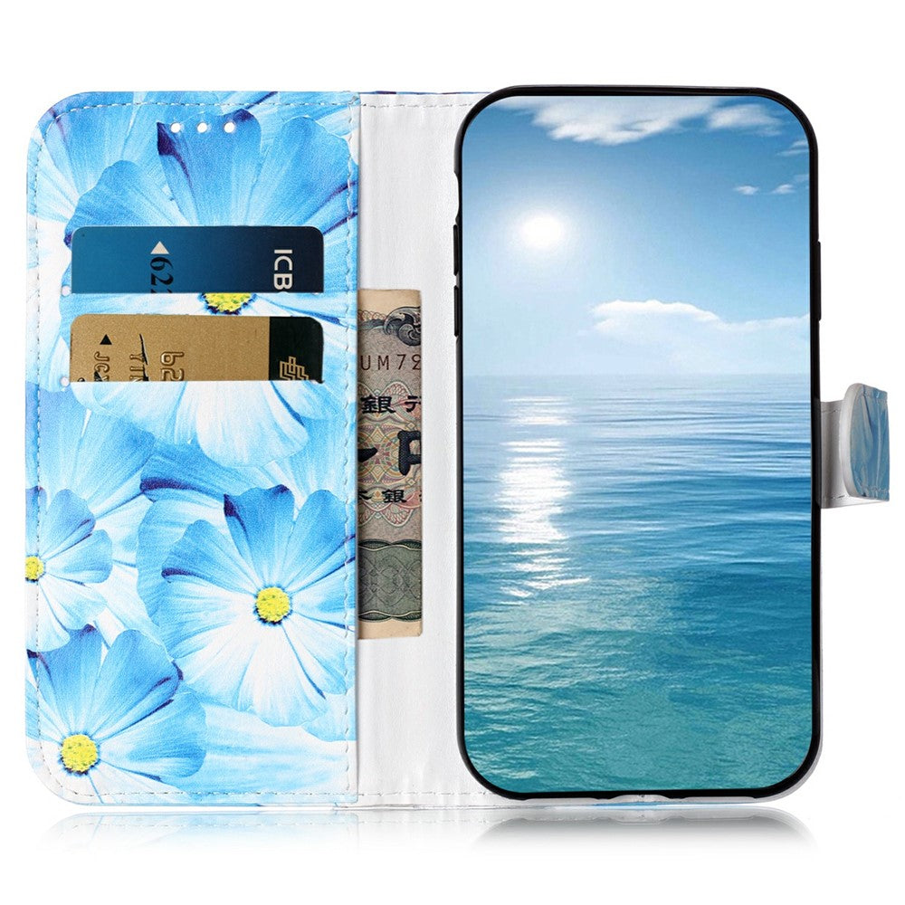 For iPhone 17e / 16e Marble Painted Wallet Stand Case Folio Leather Cover with Flip Design