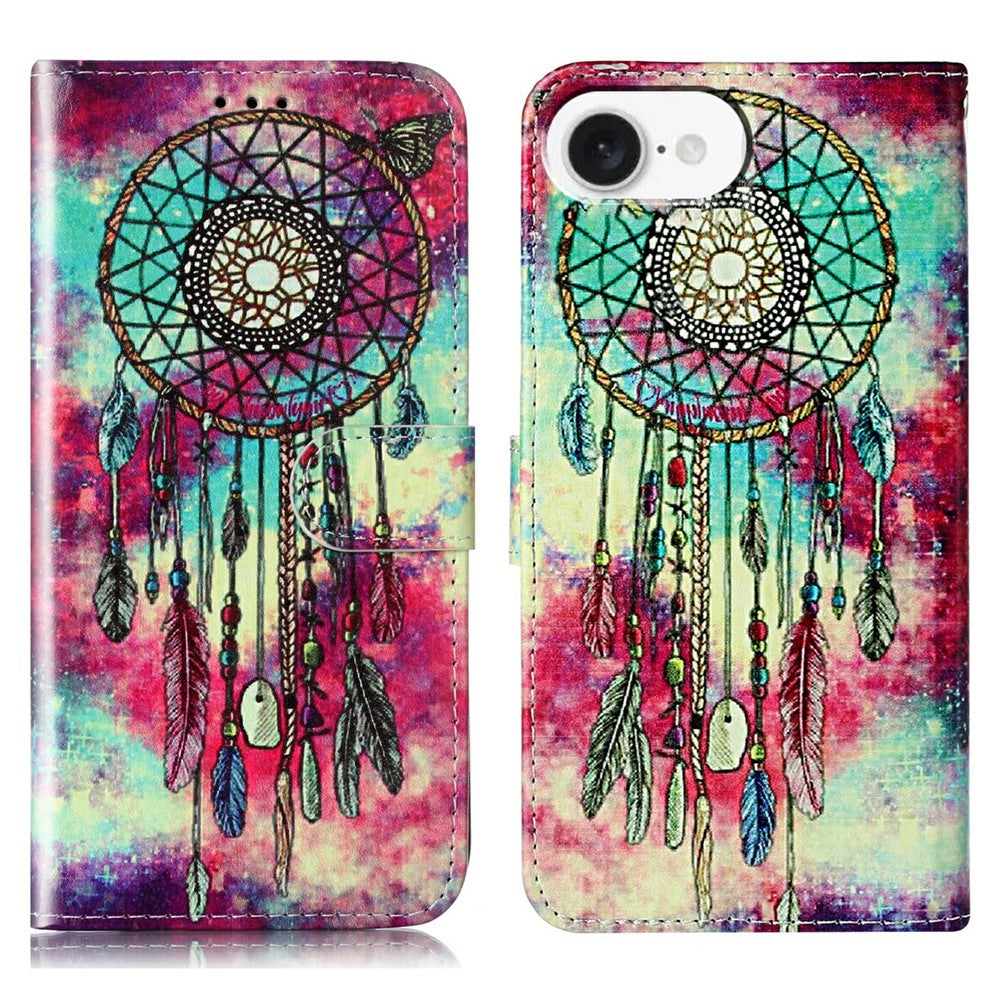 For iPhone 17e / 16e Marble Painted Wallet Stand Case Folio Leather Cover with Flip Design