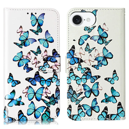 For iPhone 17e / 16e Marble Painted Wallet Stand Case Folio Leather Cover with Flip Design