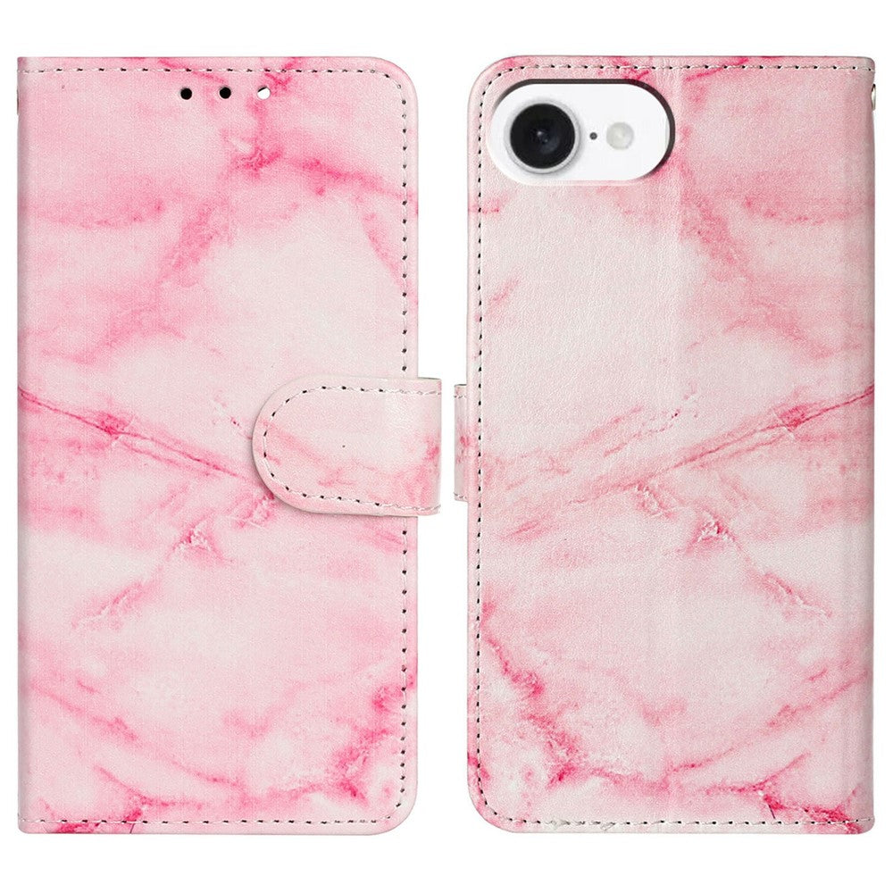 For iPhone 17e / 16e Marble Painted Wallet Stand Case Folio Leather Cover with Flip Design