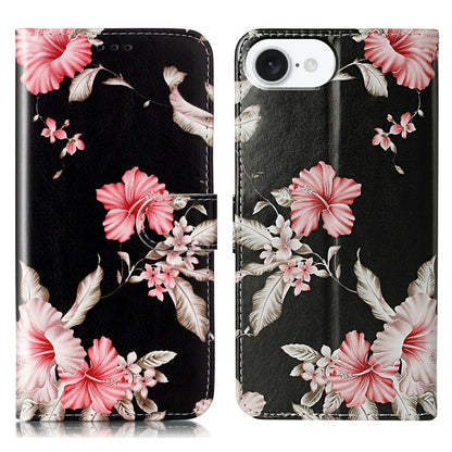 For iPhone 17e / 16e Marble Painted Wallet Stand Case Folio Leather Cover with Flip Design