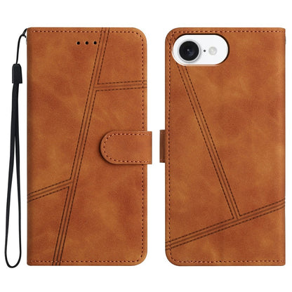 For iPhone 17e / 16e Case Flip Leather Retro Phone Cover Lines Imprinted