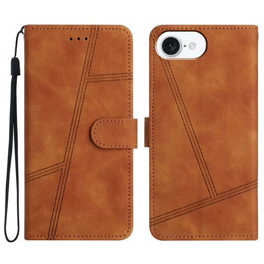 For iPhone 17e / 16e Case Flip Leather Retro Phone Cover Lines Imprinted