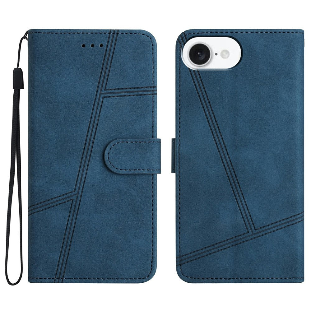 For iPhone 17e / 16e Case Flip Leather Retro Phone Cover Lines Imprinted