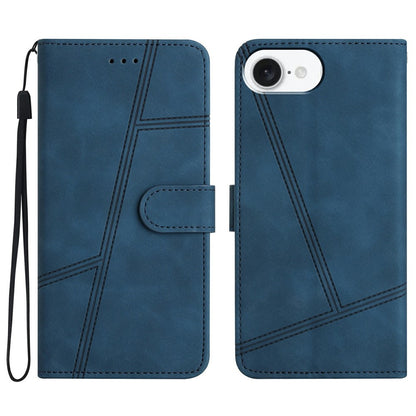 For iPhone 17e / 16e Case Flip Leather Retro Phone Cover Lines Imprinted