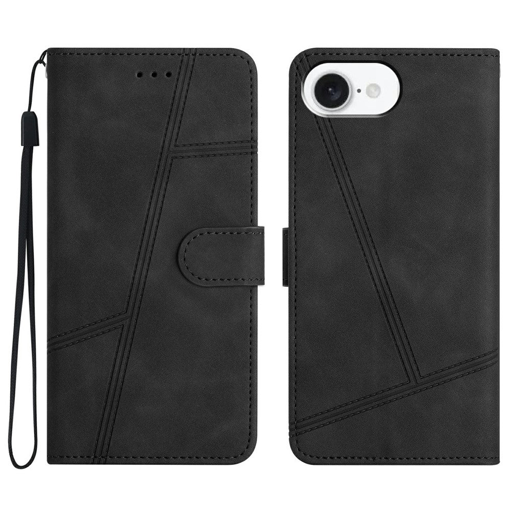 For iPhone 17e / 16e Case Flip Leather Retro Phone Cover Lines Imprinted