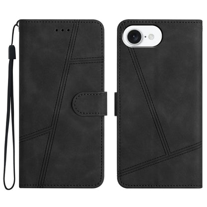For iPhone 17e / 16e Case Flip Leather Retro Phone Cover Lines Imprinted