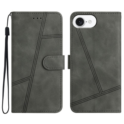 For iPhone 17e / 16e Case Flip Leather Retro Phone Cover Lines Imprinted