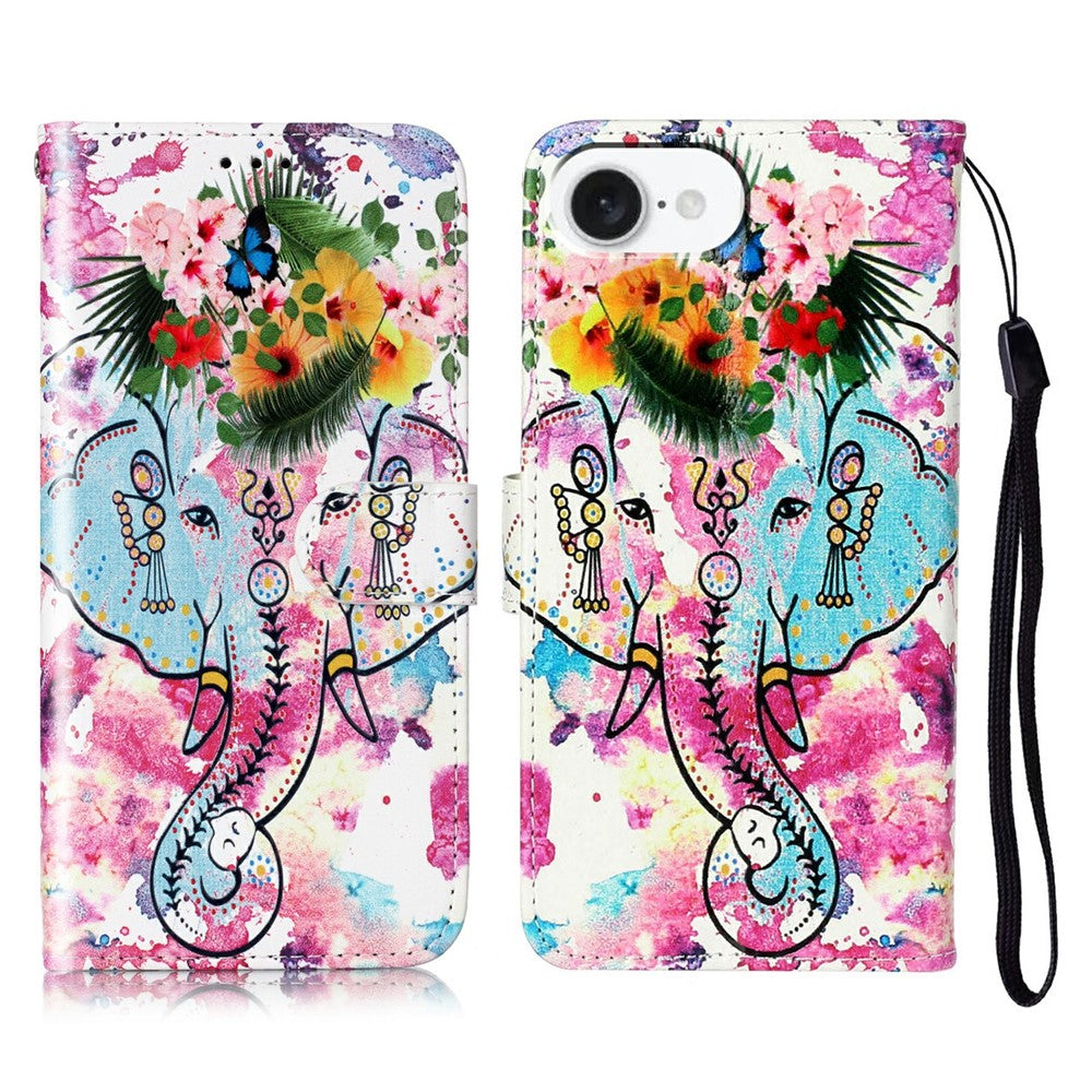 For iPhone 17e / 16e Case Pattern Leather Wallet Phone Cover