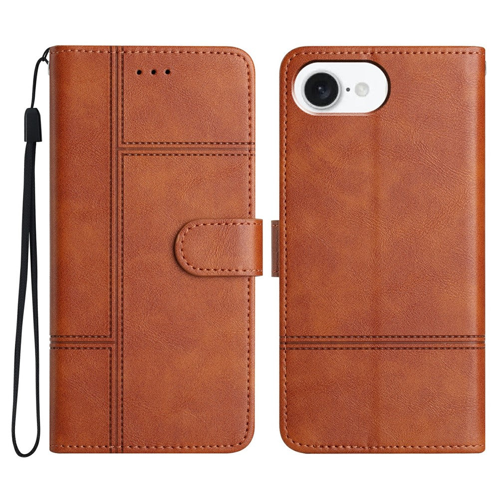 For iPhone 17e / 16e Case Line Imprinted PU Leather Wallet Phone Cover