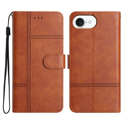 For iPhone 17e / 16e Case Line Imprinted PU Leather Wallet Phone Cover
