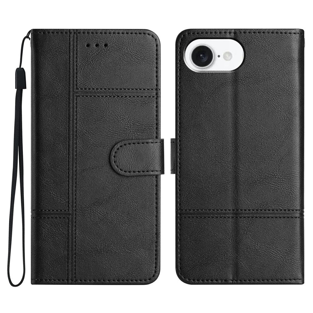 For iPhone 17e / 16e Case Line Imprinted PU Leather Wallet Phone Cover