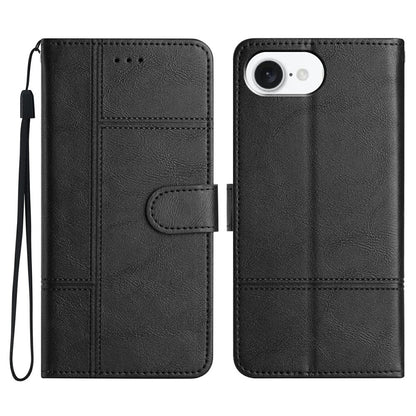 For iPhone 17e / 16e Case Line Imprinted PU Leather Wallet Phone Cover
