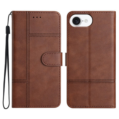 For iPhone 17e / 16e Case Line Imprinted PU Leather Wallet Phone Cover