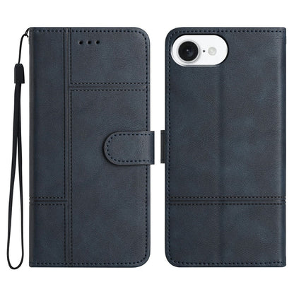 For iPhone 17e / 16e Case Line Imprinted PU Leather Wallet Phone Cover