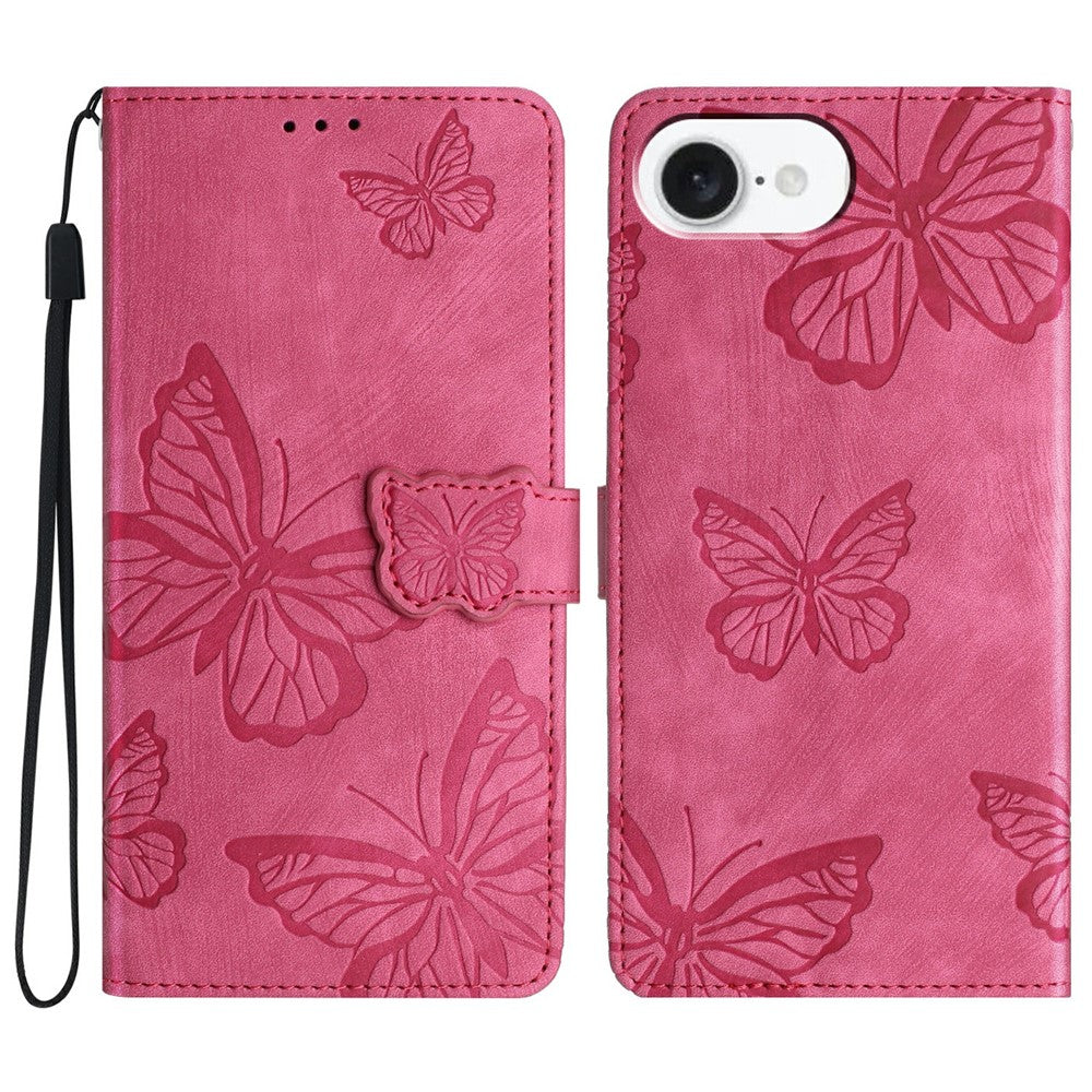For iPhone 17e / 16e Case Butterfly Design Flip Wallet Leather Phone Cover Skin-Touch