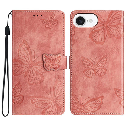 For iPhone 17e / 16e Case Butterfly Design Flip Wallet Leather Phone Cover Skin-Touch