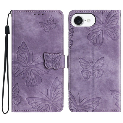 For iPhone 17e / 16e Case Butterfly Design Flip Wallet Leather Phone Cover Skin-Touch