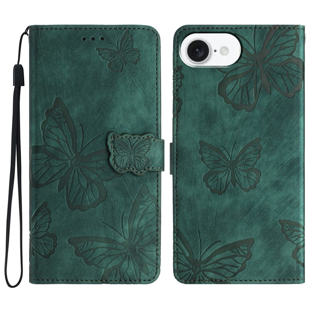 For iPhone 17e / 16e Case Butterfly Design Flip Wallet Leather Phone Cover Skin-Touch
