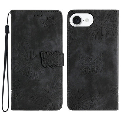 For iPhone 17e / 16e Case Butterfly Design Flip Wallet Leather Phone Cover Skin-Touch