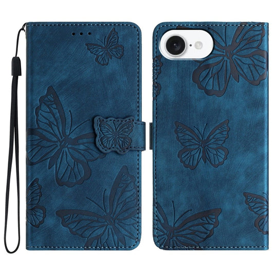 For iPhone 17e / 16e Case Butterfly Design Flip Wallet Leather Phone Cover Skin-Touch