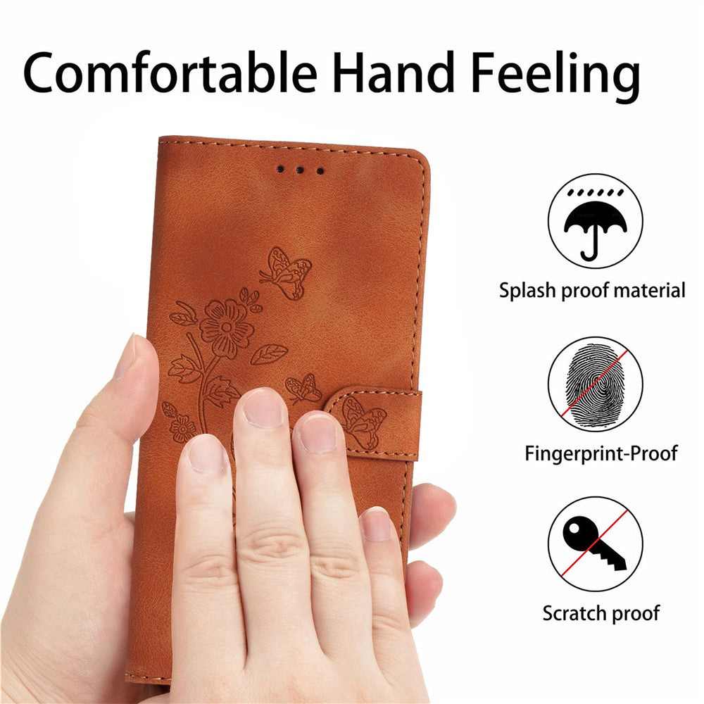 For iPhone 17e / 16e Case Leather Imprinted Flower Phone Cover Wallet with Wrist Strap