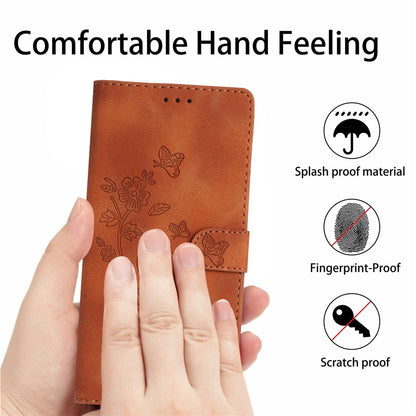 For iPhone 17e / 16e Case Leather Imprinted Flower Phone Cover Wallet with Wrist Strap